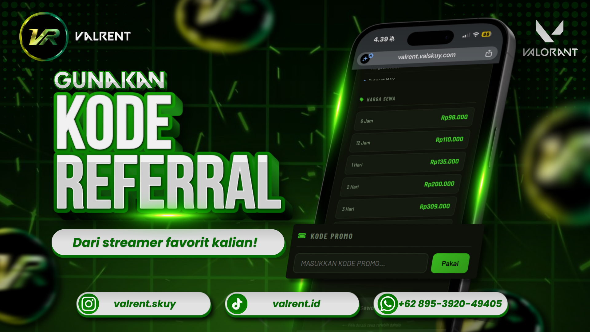 Gunakan Kode Referral Streamer ML/Valorant untuk Diskon di SKUYRENT